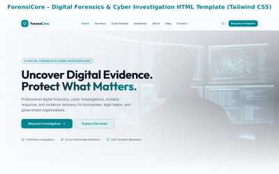ForensiCore – Digitális Forensics és Kibernyomozás HTML sablon (Tailwind CSS)