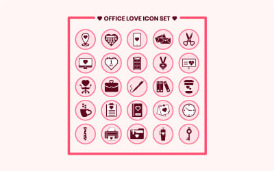 Office Love - Cute Pink Office and Stationery Icon Set