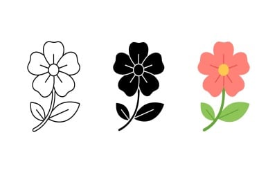 Set di icone di boccioli di fiore, contorno, silhouette e colore vettoriale, isolate su sfondo bianco