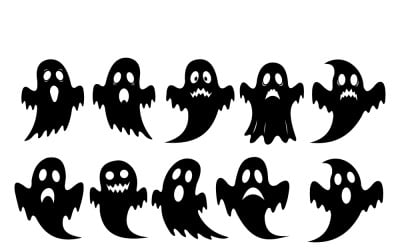 Set of Twelve Cartoon Ghost Silhouettes Halloween Vector Icons With Scary Expressions