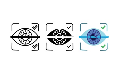 Symbolset für biometrische Augenscan-Verifizierung, Umriss, Silhouette und Farbvektor