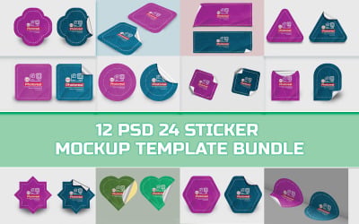 12 PSD Set 24 Sticker Mockup Template Bundle