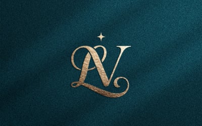 Lyxig LV-monogramlogotyp för skönhetsmärken