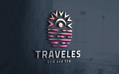 Modèle de logo de voyage Soleil et Mer