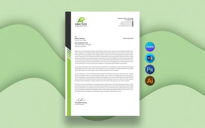 Professional Letterhead Template, Green Business Stationery, Editable Canva Letterhead