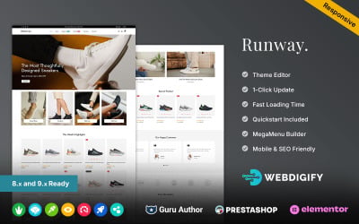 Runway - Tema de PrestaShop para Elementor sobre calzado y moda.