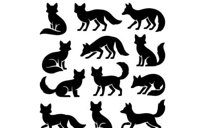 Black Fox Silhouette Collection Animal Vector Illustration