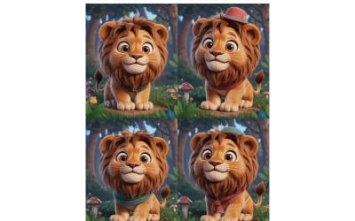 Cute Cartoon Lion in a Magical Forest