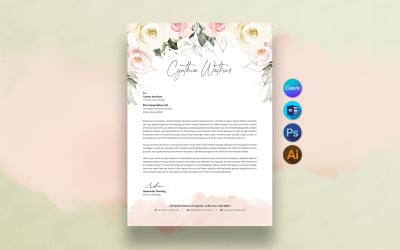 Elegant Botanical Letterhead Template, Printable Business Stationery