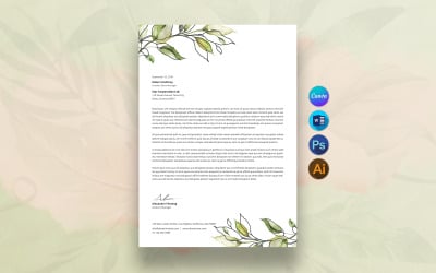 Floral Letterhead Template  Editable Business Letterhead Botanical Stationery Canva Template