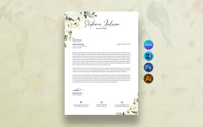 Printable Floral Letterhead Template, Editable Canva Stationery, Professional Business Letterhead