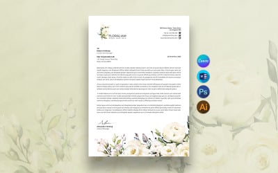 Watercolor Floral Letterhead Template, Business Stationery Design