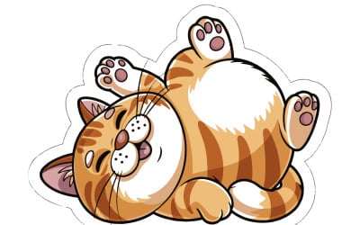 Söt lat katt tecknad klistermärke illustration