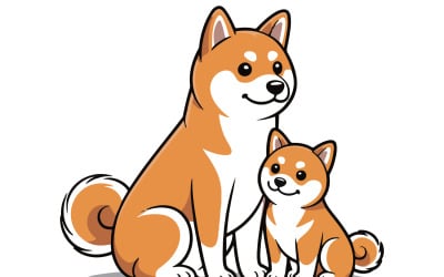 Söt Shiba Inu hund familj vektor illustration
