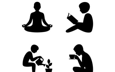 Set di 4 icone di silhouette nere per una routine rilassante