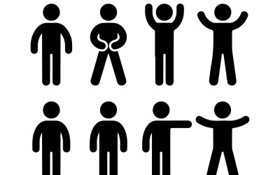 Minimalist Black Stick Figure Pose Icon Set