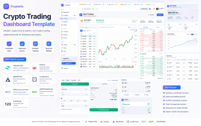 Cryptorio - Modello di dashboard premium per il trading di criptovalute Tailwindcss, HTML 5.
