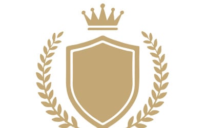 Eleganckie logo z złotym herbem królewskim i minimalistyczną typografią szeryfową