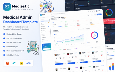 Medjestic – Tıbbi Kontrol Paneli Yönetici HTML5 Tailwind CSS Şablonu