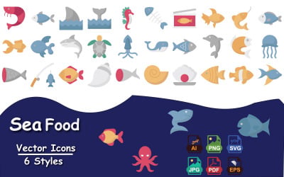 Sammlung von Vektor-Icons zum Thema Meeresfrüchte