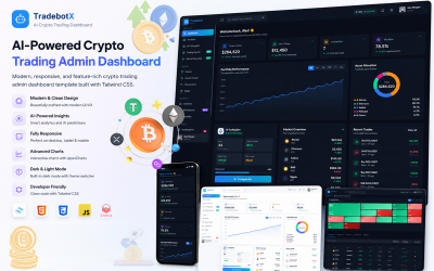 TradebotX – Панель адміністратора криптовалютної торгівлі Tailwind CSS, HTML 5, шаблон