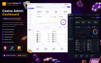 CasinoVerse - Casino Admin Dashboard HTML5 Tailwind CSS Template