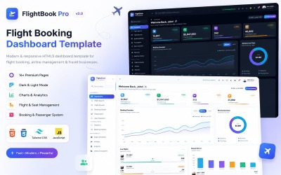 FlightBook Pro – Flygbokningsinstrumentpanel HTML5 Tailwind CSS-mall