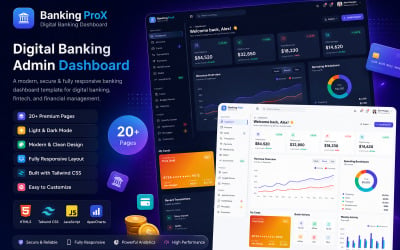 Digital Banking ProX – Digitális banki / FinTech irányítópult HTML5 Tailwind CSS sablon