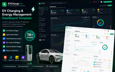EVCharge Pro – Laddstation för elbilar och instrumentpanel för energihantering HTML5 Tailwind CSS-mall