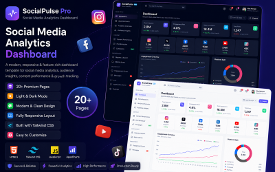 SocialPulse Pro – Social Media Analytics Dashboard HTML5 Tailwind CSS Template