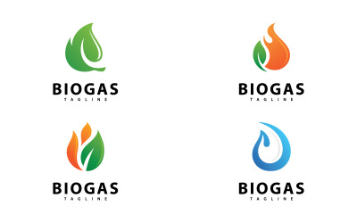 Biogas energy logo with Fire and leaf element V14