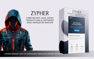 Plantilla de boletín informativo por correo electrónico de Zypher: Ciberseguridad, SaaS, productos digitales y software de IA.