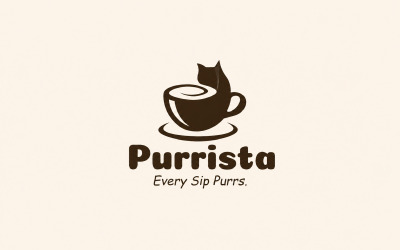 Purrista – Modelo de logotipo para xícara de café com gato | Moderno para Cafés e Pets