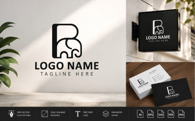 Sjabloon voor een logo met de letter B en een olifant.