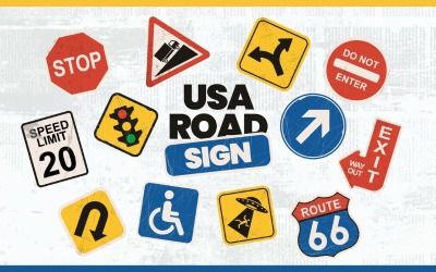 USA vägskylt set samling