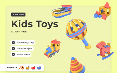 Kids Toys 3D Icon Set Pack