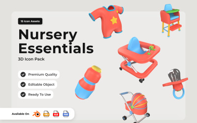 Nursery Essentials 3D Icons