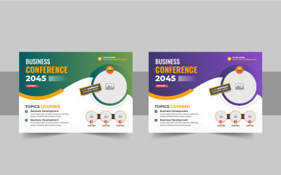 Modello di volantino orizzontale per conferenze aziendali e banner per social media per webinar online.