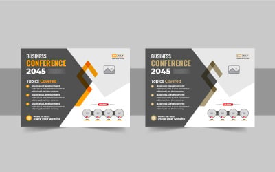 Modello di volantino orizzontale per conferenze aziendali e layout di banner per webinar tecnologici.