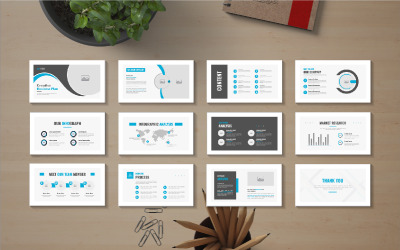 Layout di presentazione del piano aziendale contemporaneo e modello di pitch deck pulito per agenzia