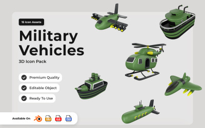 Militära fordon 3D-ikonpaket