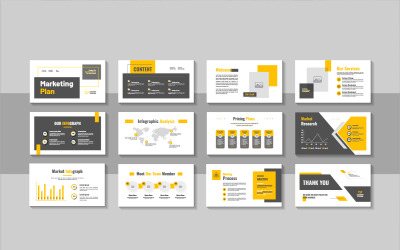 Business marketing plan presentation template layout for clean pitch deck and corporate report