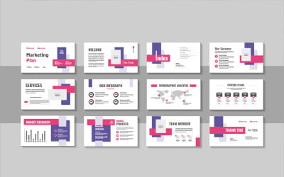 Clean company pitch deck template layout for business marketing plan and strategy proposal