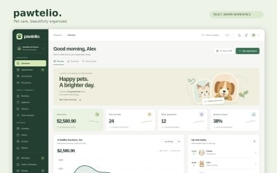 Pawtelio - Pet Care, Grooming &amp;amp; Shelter React Admin Template