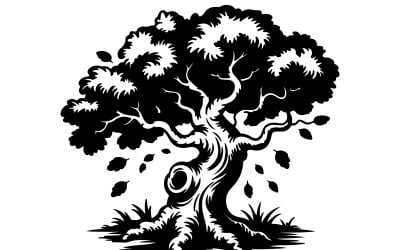 Design SVG in bianco e nero di un albero vintage in legno