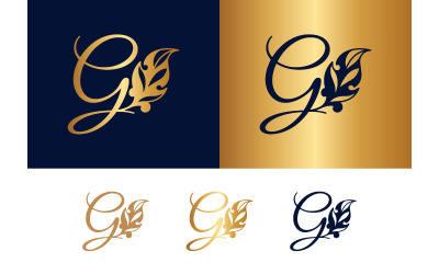 Calligraphy letter g with leaf elegant design element.