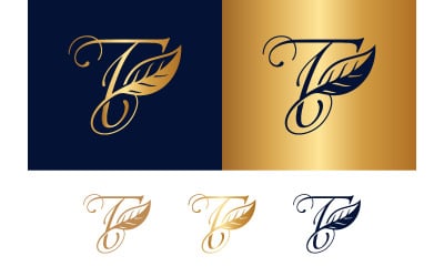 Calligraphy letter t with leaf graphic.