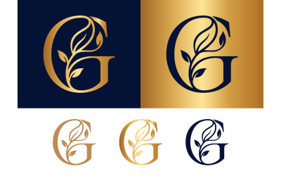 Classic G letter with botanical branch and leaves.