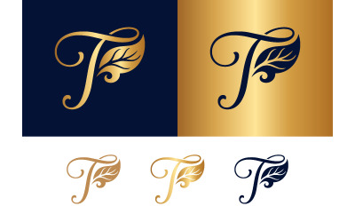Decorative calligraphy letter t with leaf.