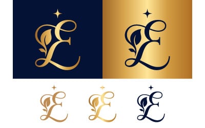 Elegant letter e logo design with leaf emblem.